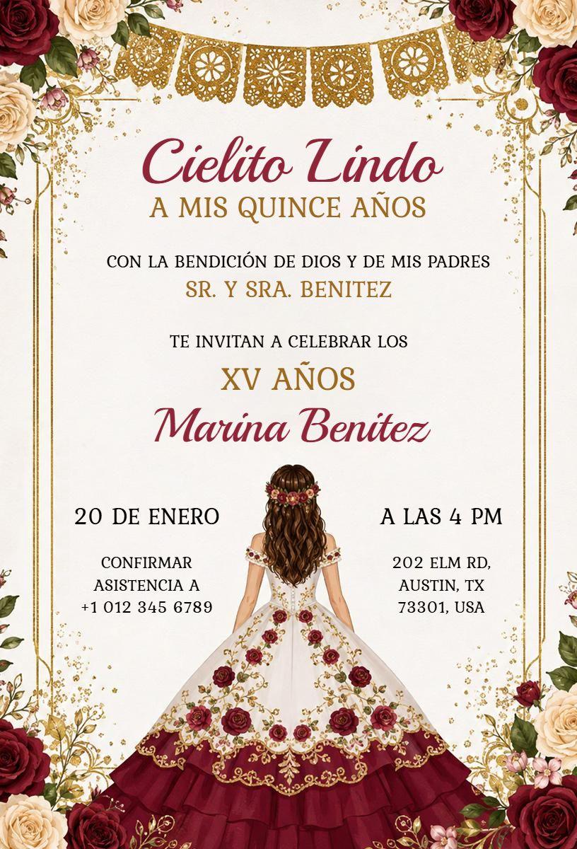 Cielito Lindo Traditional Quinceanera Celebration Invitation Template