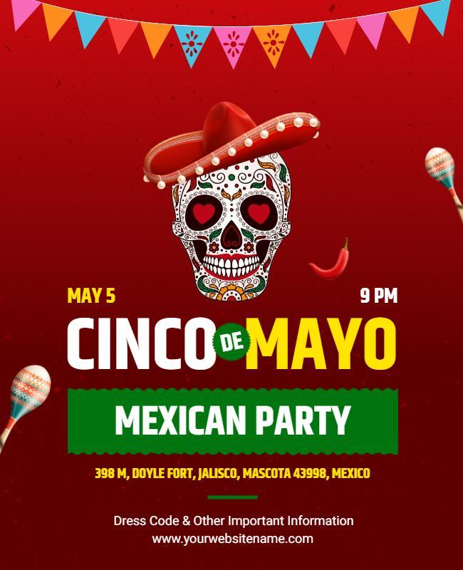 Colorful Fiesta Skull Design for Cinco de Mayo Party Flyer Template