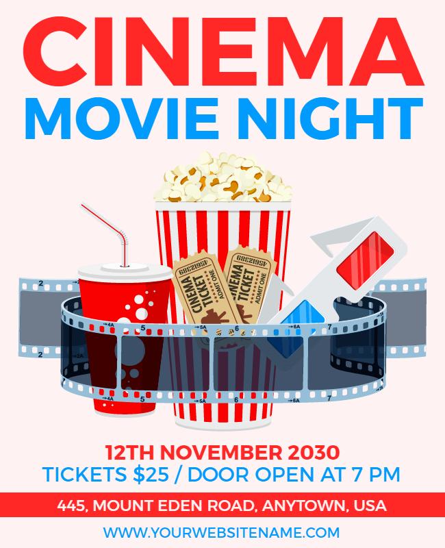 Vibrant Red Cinema Movie Night Event Flyer Template