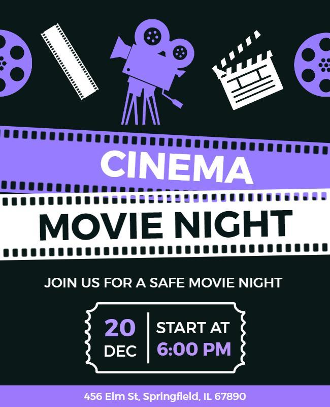 Modern Purple Cinema Movie Night Flyer Template