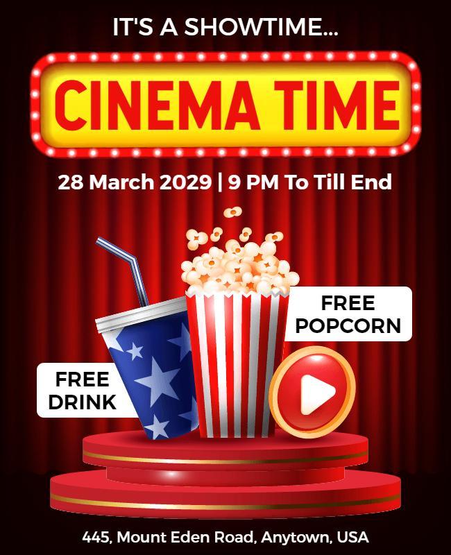 Cinema Night Event with Free Popcorn Flyer Template