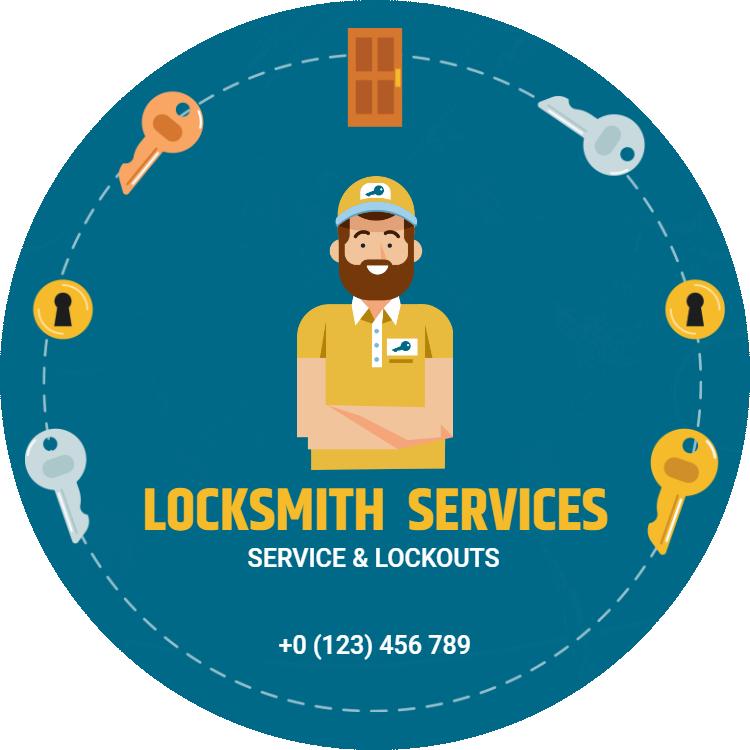 Circular Blue Locksmith Services and Lockouts Business Card Template