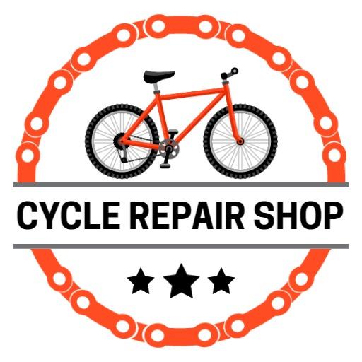 Circular Design with Vibrant Orange Bicycle Repair Shop Logo Template