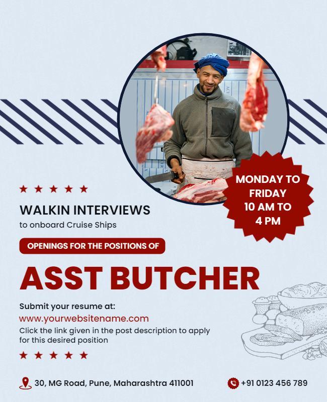 Circular Layout Walk-In Interviews for Assistant Butcher Poster Template