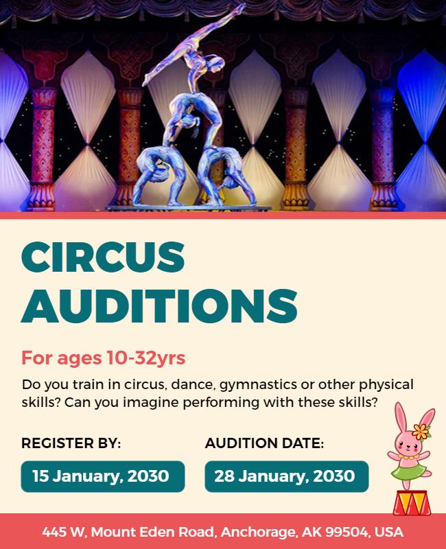 Circus Skills Audition Announcement Flyer Template