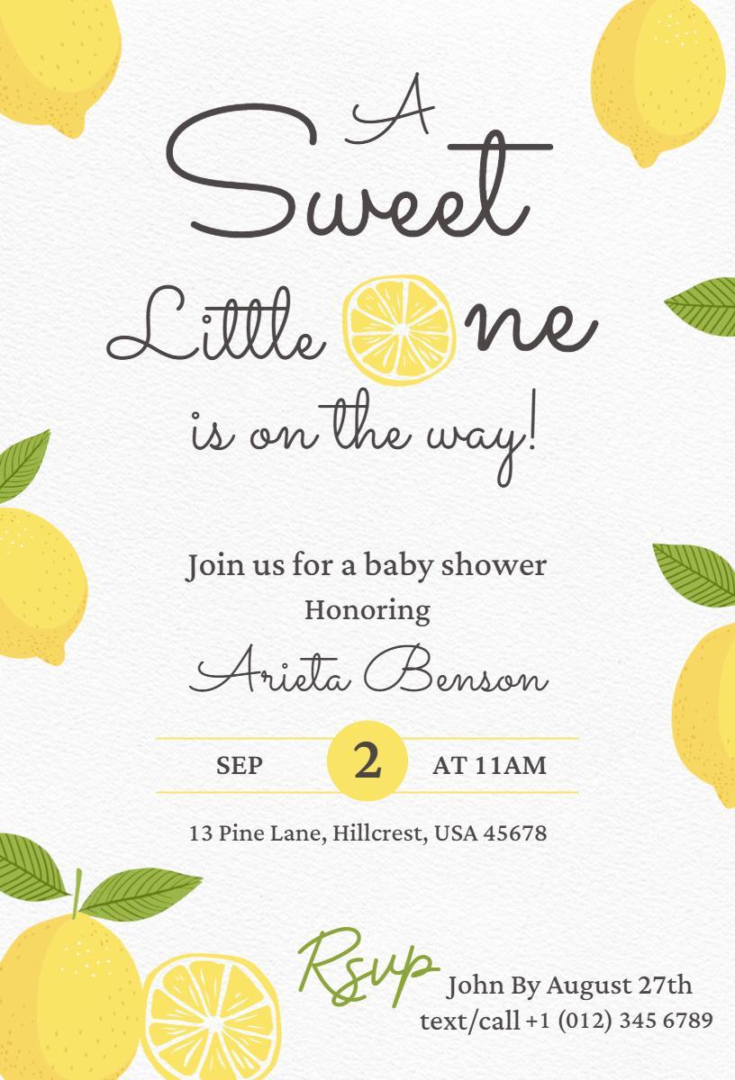 Citrus Lemonade Sweet Baby Shower Celebration Invitation Template