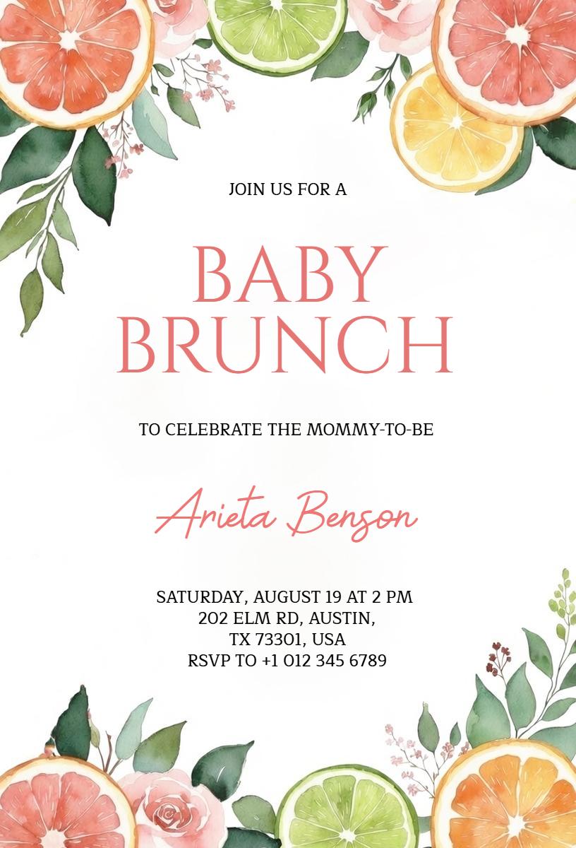 Citrus Themed Elegant Baby Shower Invitation Template