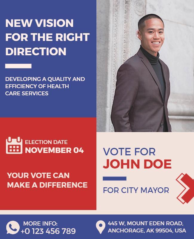 Bold Blue Political Campaign for City Mayor Flyer Template