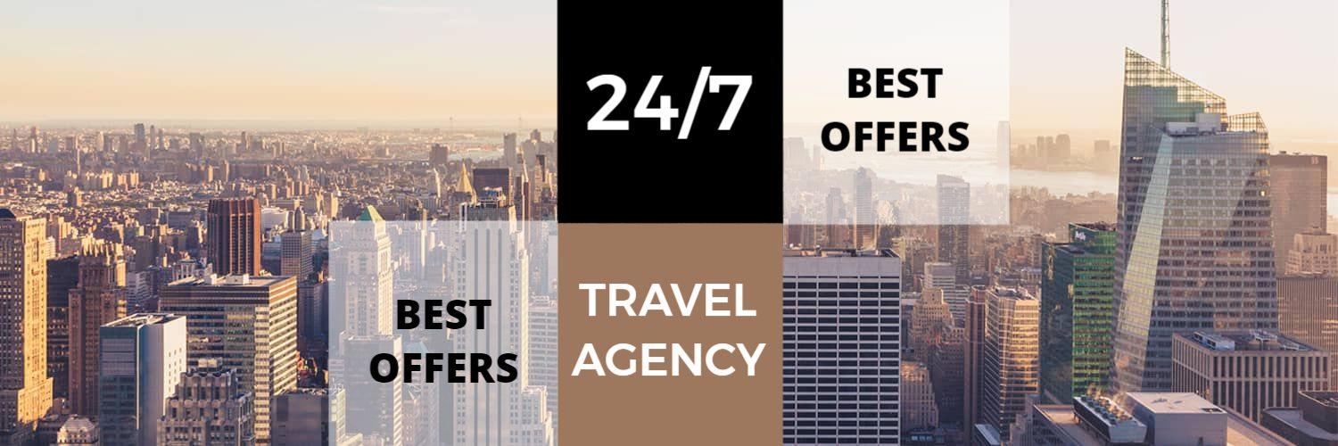 City Skyline with Offers Highlighted in a Travel Agency Banner Template