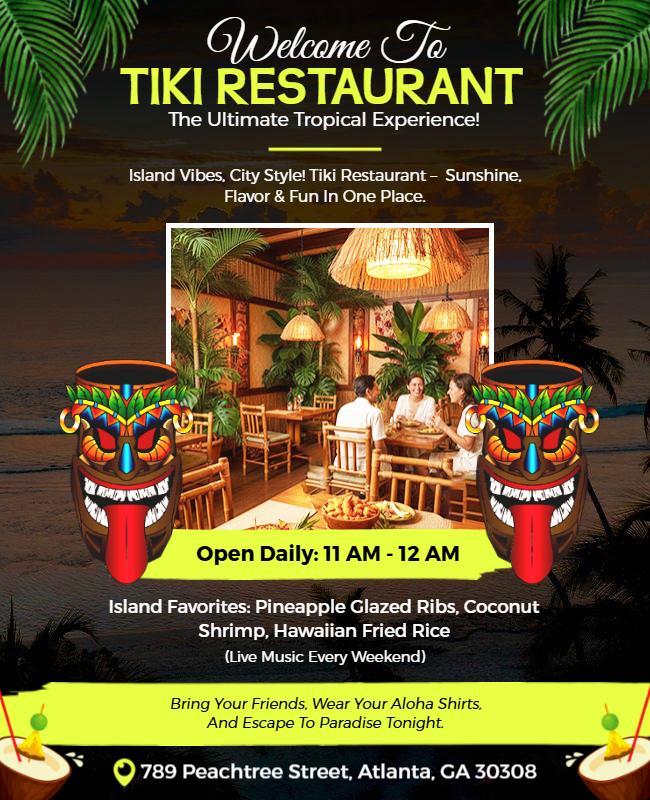 City Style Tiki Restaurant Promotional Flyer Template