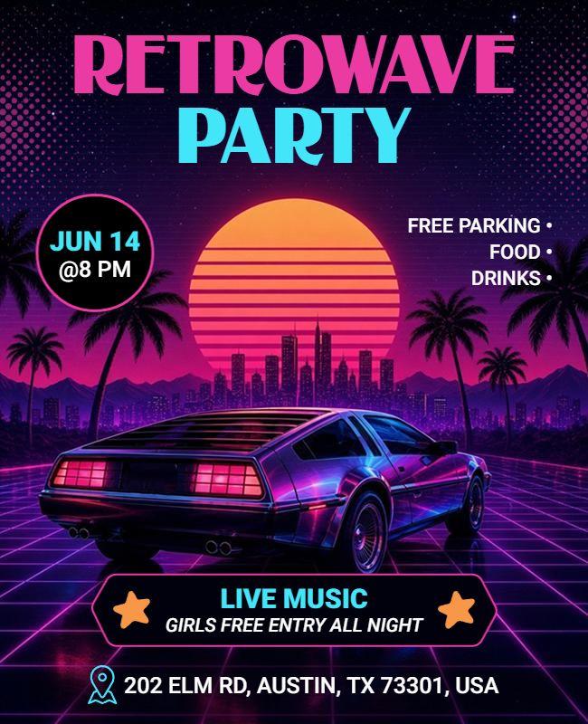 Cityscape Retrowave Party Event Flyer Template