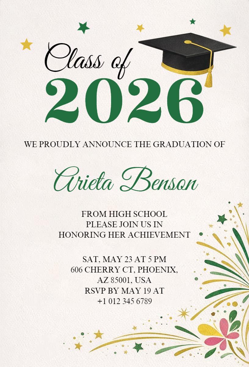 Class of 2026 High School Graduation Celebration Invitation Template