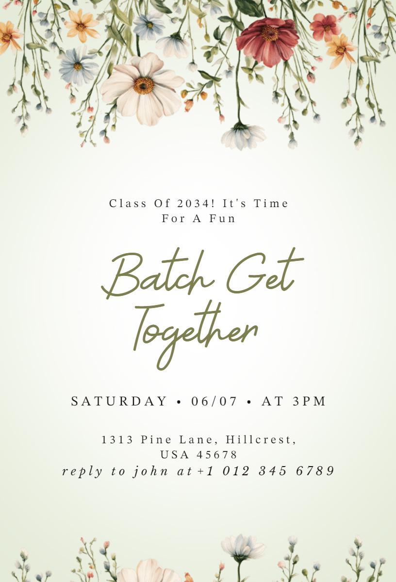 Class of 2034 Batch Celebration Floral Get Together Invitation Template