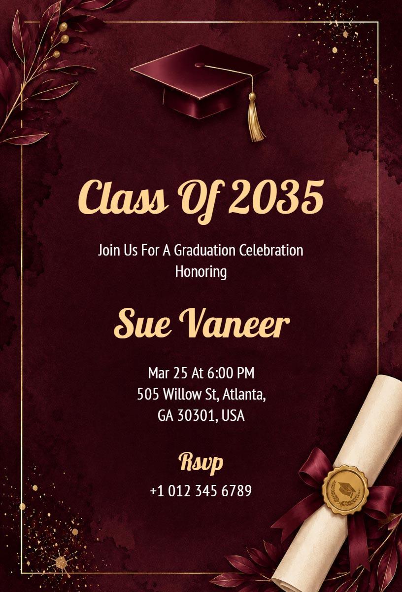Class of 2035 Burgundy Graduation Celebration Invitation Template