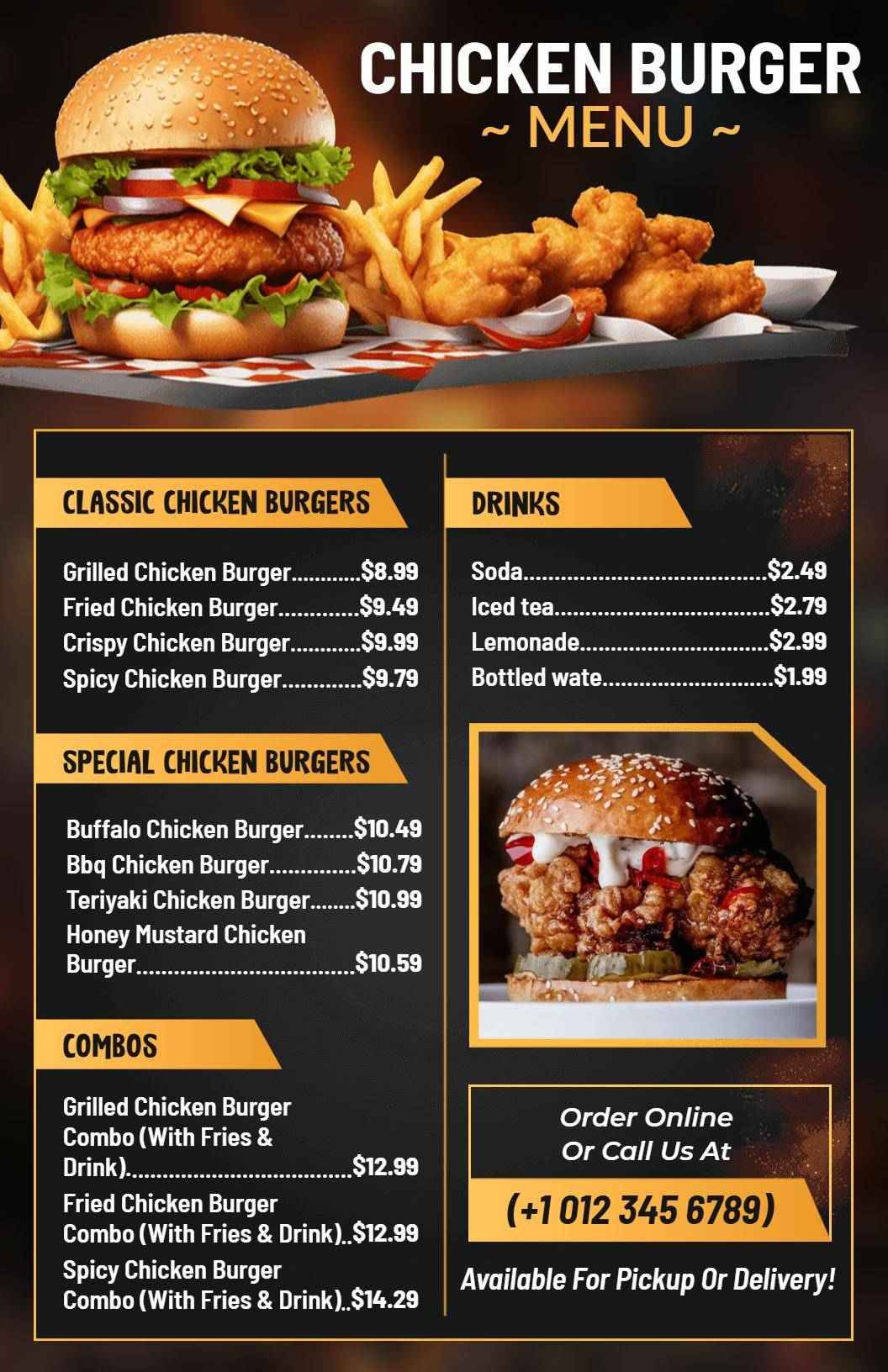 Classic American Chicken Burger Variety Menu Template