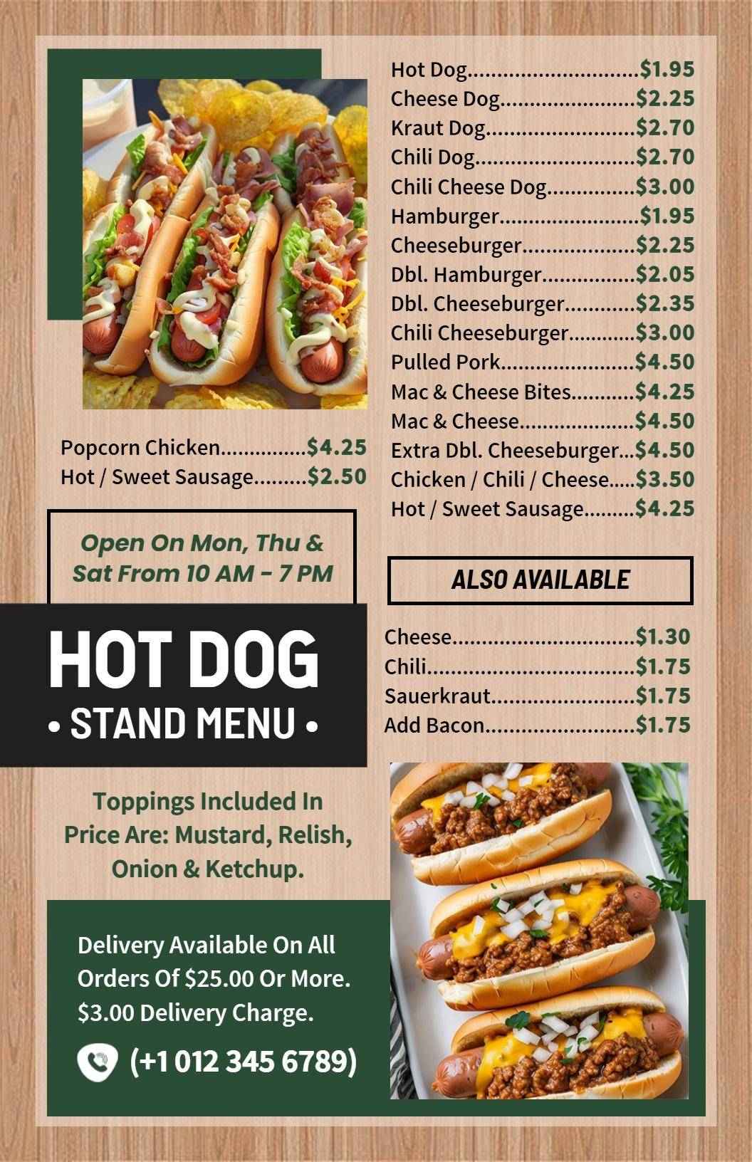 Classic American Cuisine Hot Dog Stand Menu Template