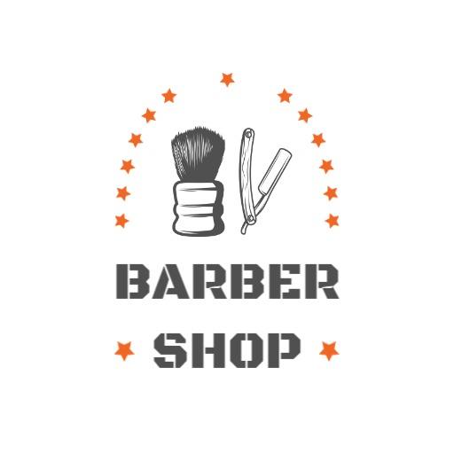Classic Barber Tools and Stars Design for Barber Shop Logo Template