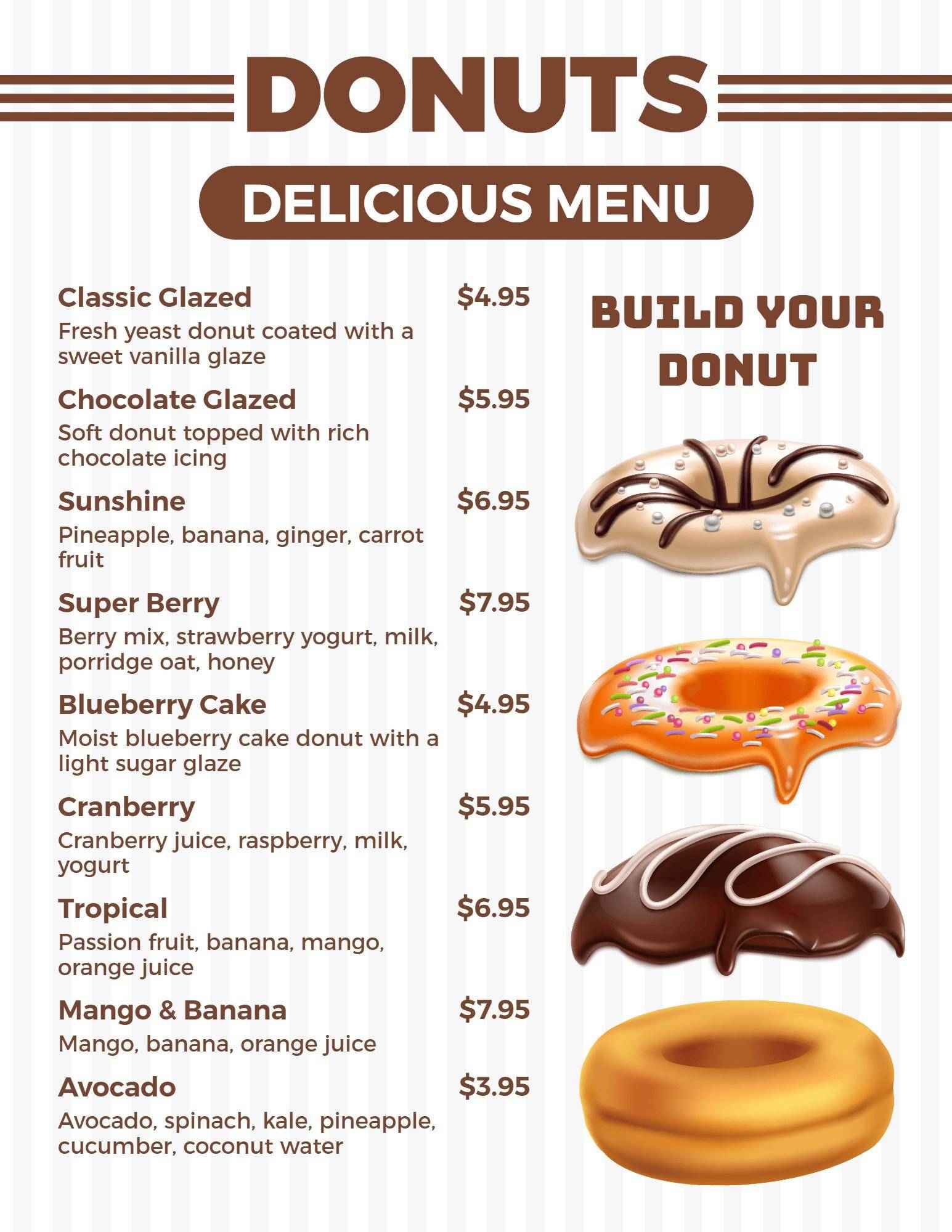 Classic Beige and Brown Gourmet Donut Menu Template