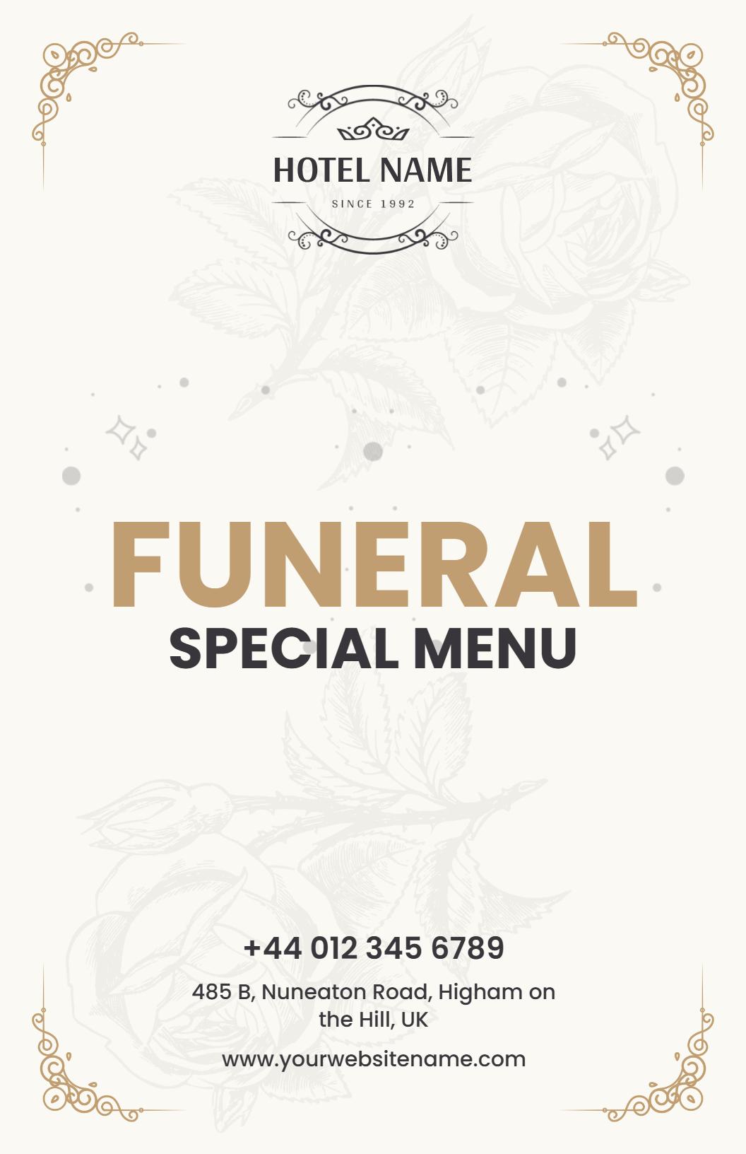 Classic Beige Funeral Special Menu Template