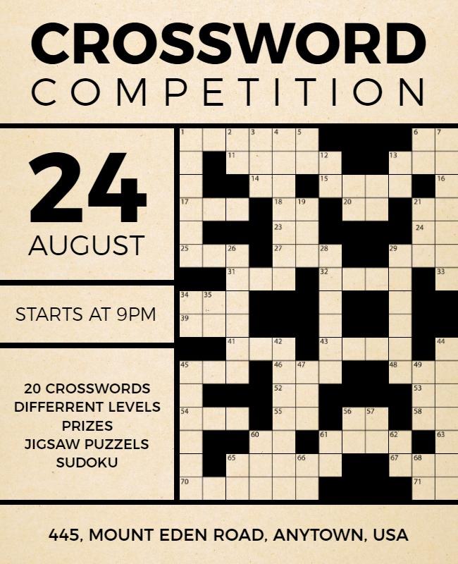 Classic Black and Beige Crossword Competition Poster Template