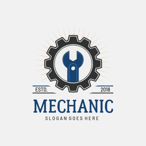 Classic Black and Blue Gear with Wrench Mechanic Logo Template