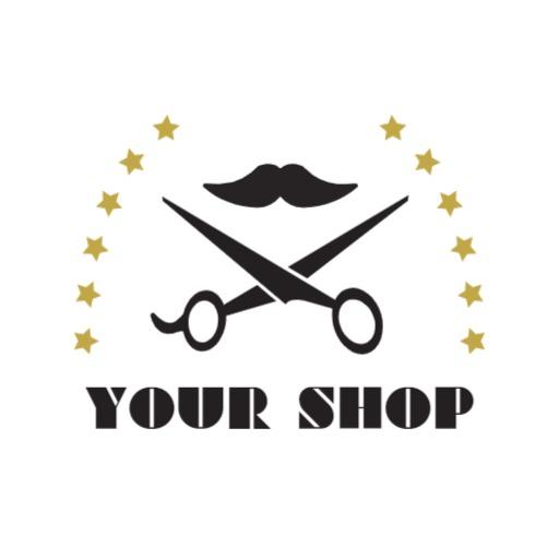 Classic Black and Gold Barber Shop Featuring Scissors Logo Template
