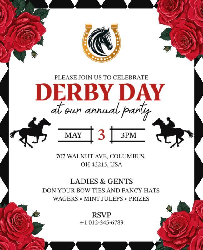 Classic Black and White Derby Day Celebration Party Poster Template
