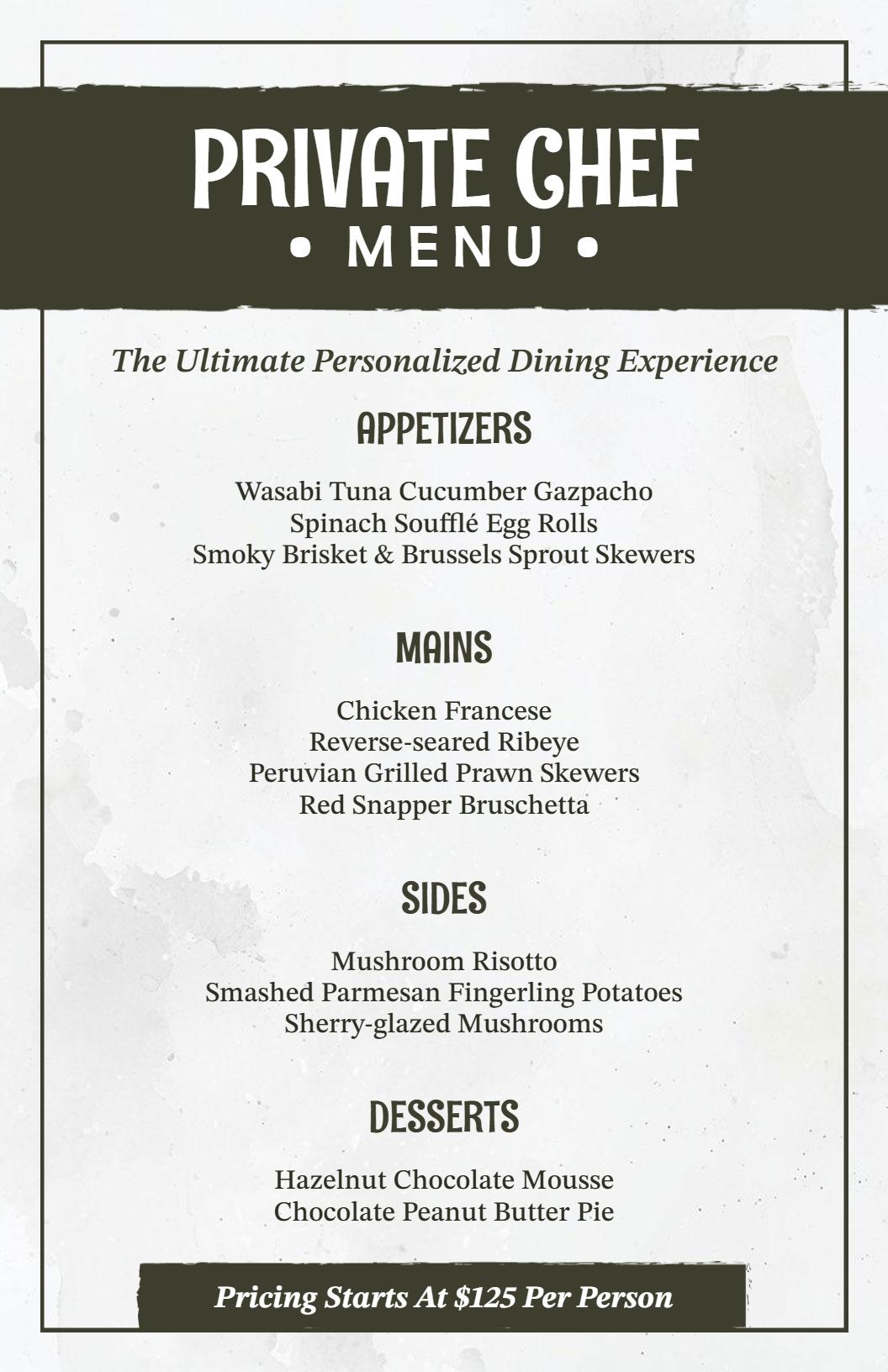 Classic Black and White Gourmet Private Chef Menu Template