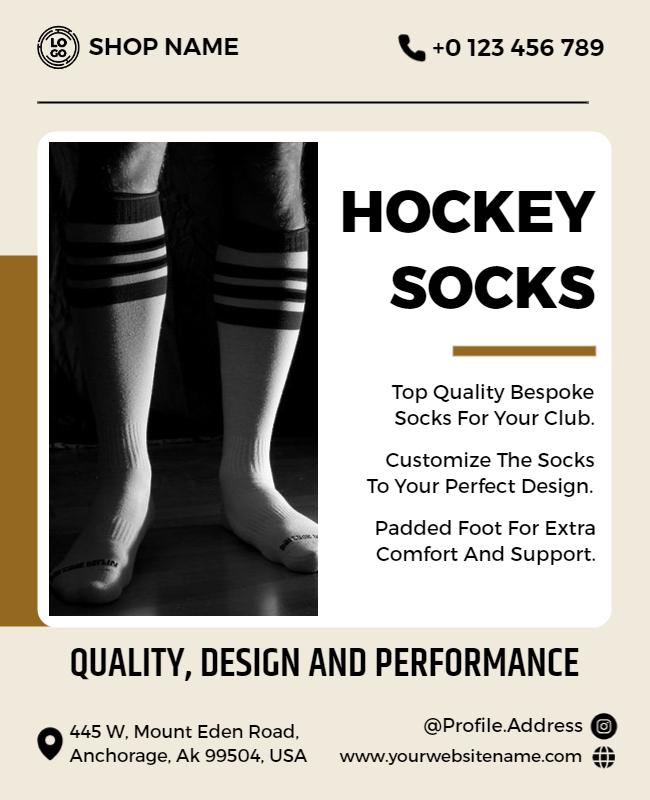 Classic Black and White Hockey Socks Customization Poster Template