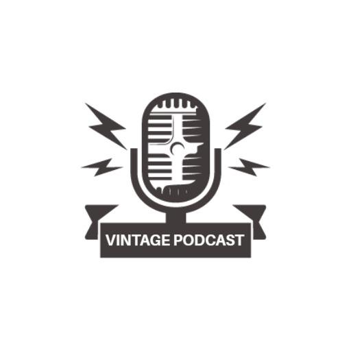Classic Black and White Vintage Podcast Microphone Logo Template