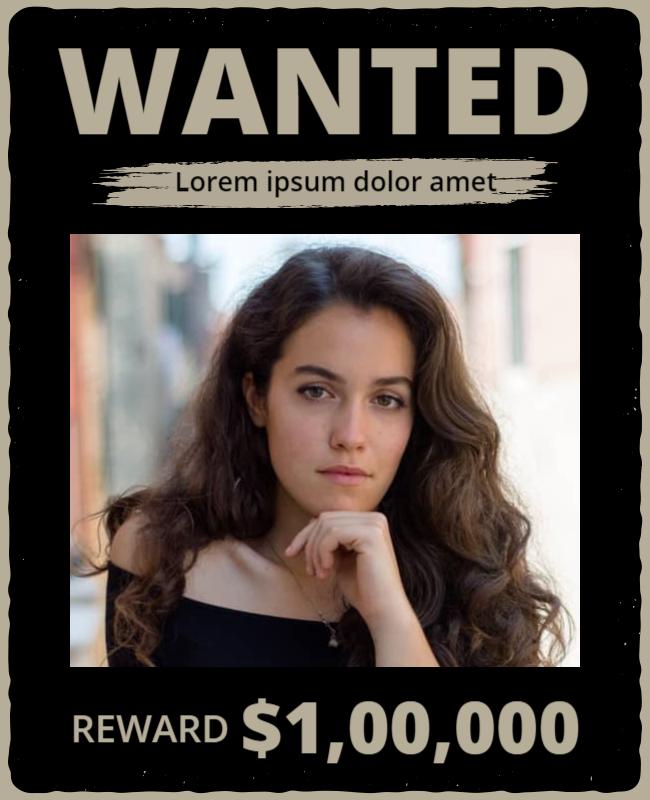 Classic Black and White Wanted Poster with Reward Template