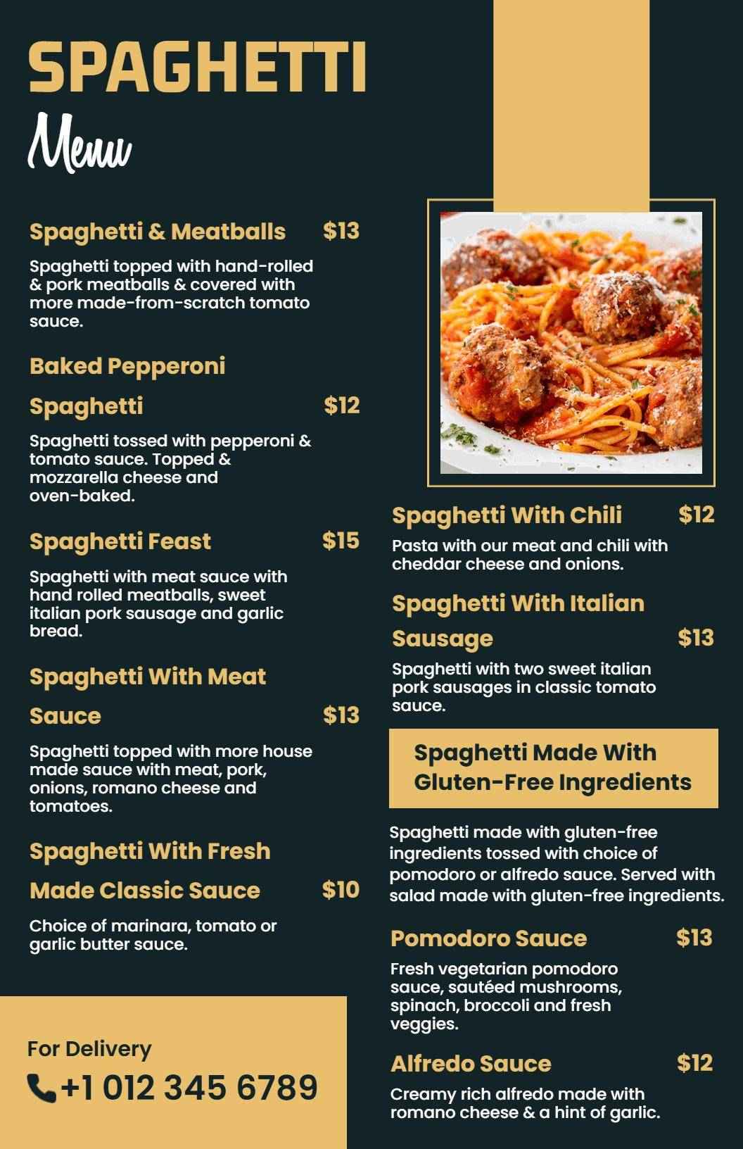Classic Black and Yellow Spaghetti Menu Template