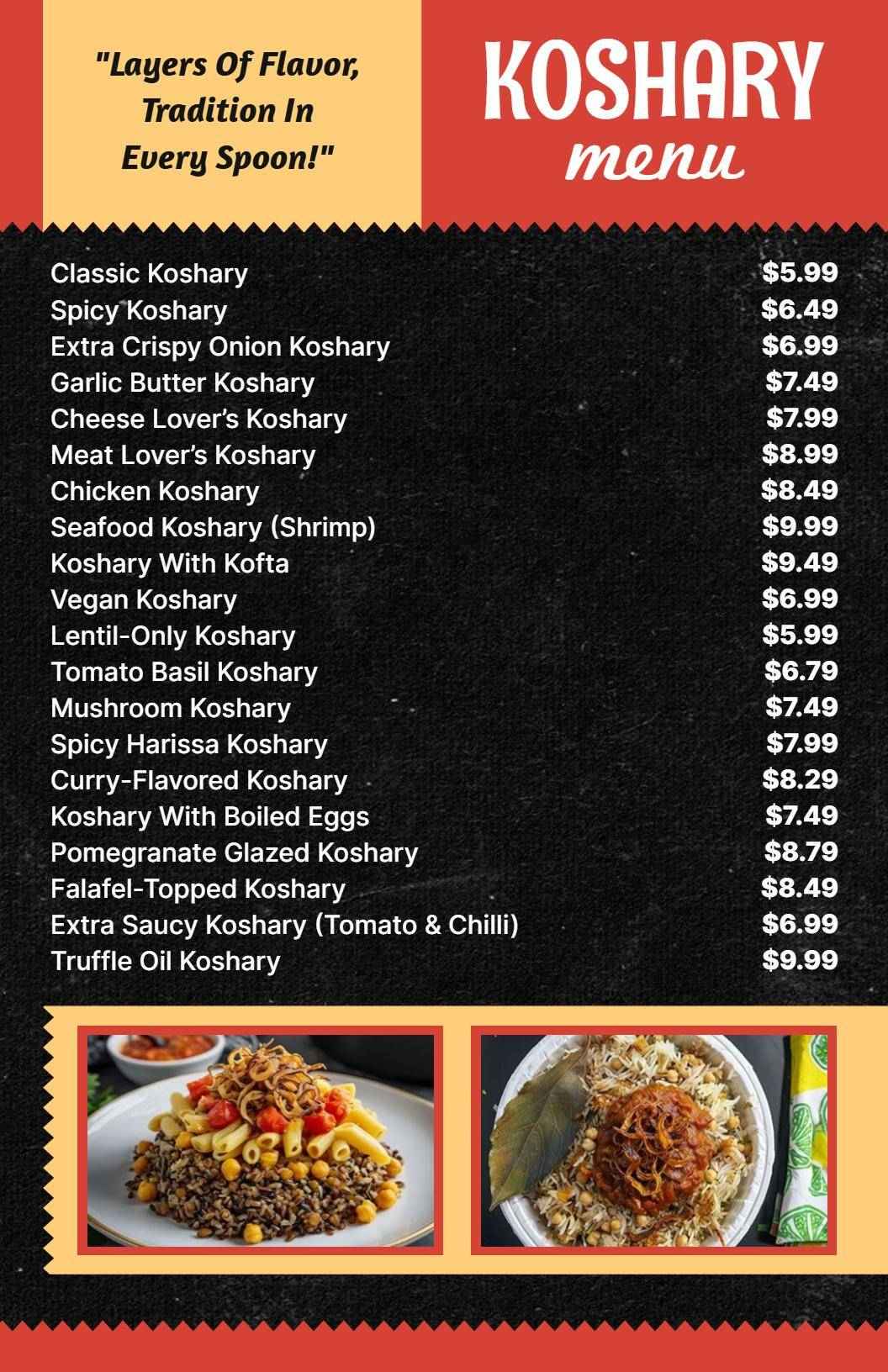 Classic Black Chalkboard Style Koshary Menu Template