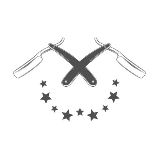 Classic Black Razor Design with Stars for Barber Shop Logo Template