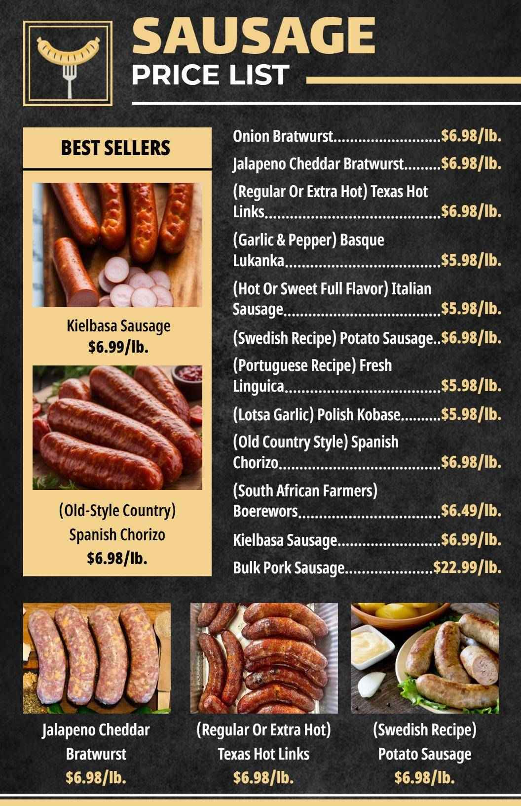 Classic Black Sausage Selection Price List Template