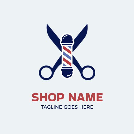 Classic Blue and Red Barber Shop Scissors and Pole Logo Template