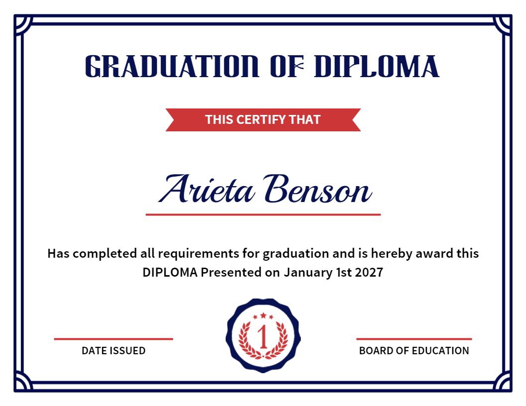 Classic Blue and Red Graduation Diploma Certificate Template
