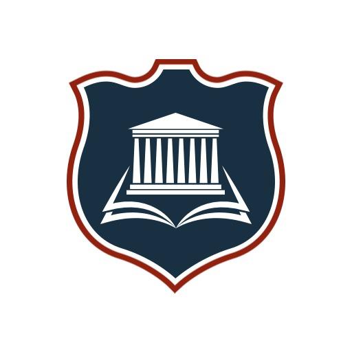 Classic Blue and White School Emblem with Pillars Logo Template