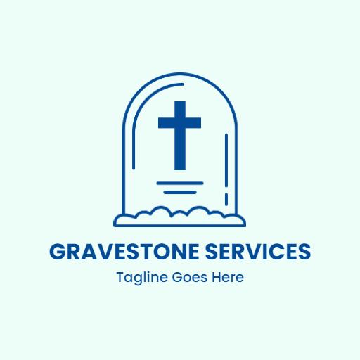 Classic Blue Gravestone Design Symbolizing Respectful Services Logo Template