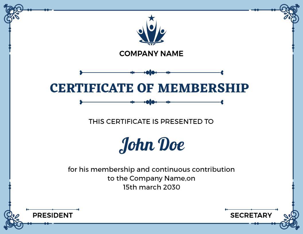 Classic Blue Ornate Membership Contribution Certificate Template