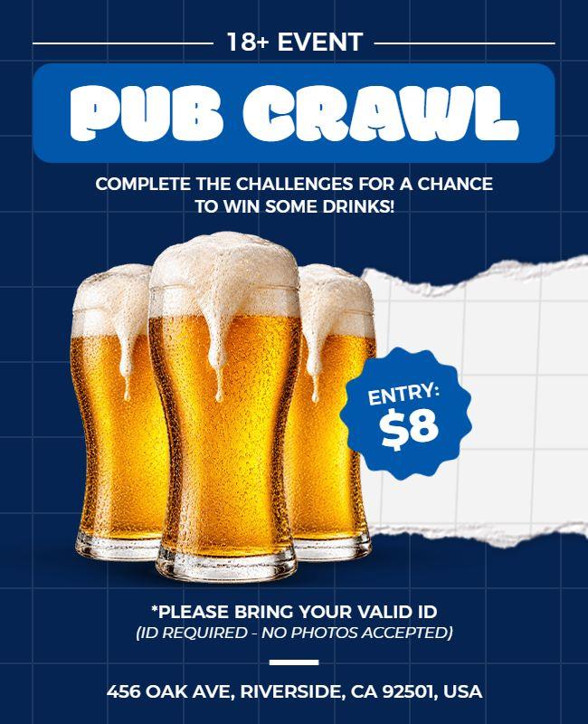 Classic Blue Pub Crawl Beer Event Flyer Template