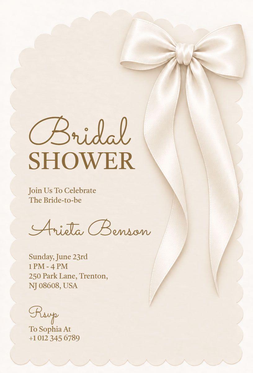 Classic Bow Themed Bridal Shower Invitation Template