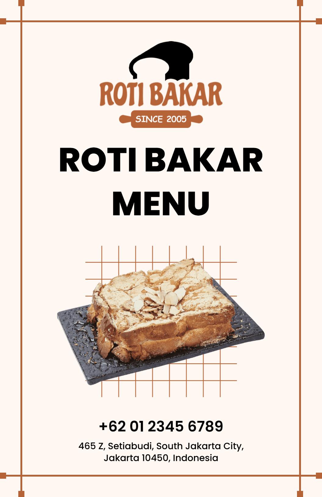 Classic Brown Bakery Roti Bakar Menu Template