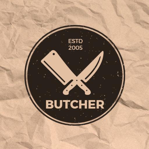 Classic Brown Butcher Design Featuring Cleaver and Knife Logo Template