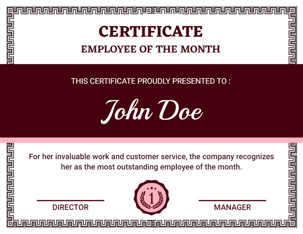Classic Burgundy Employee Of The Month Recognition Certificate Template