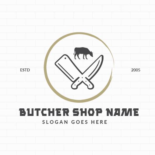 Classic Butcher Shop with Knives and Cow Icon Logo Template