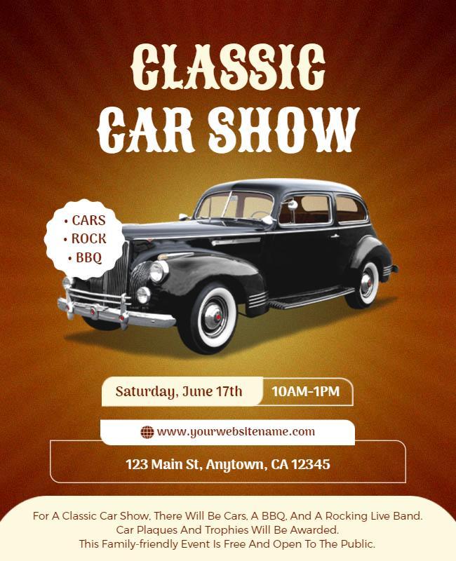 Classic Retro Car Show BBQ Event Flyer Template