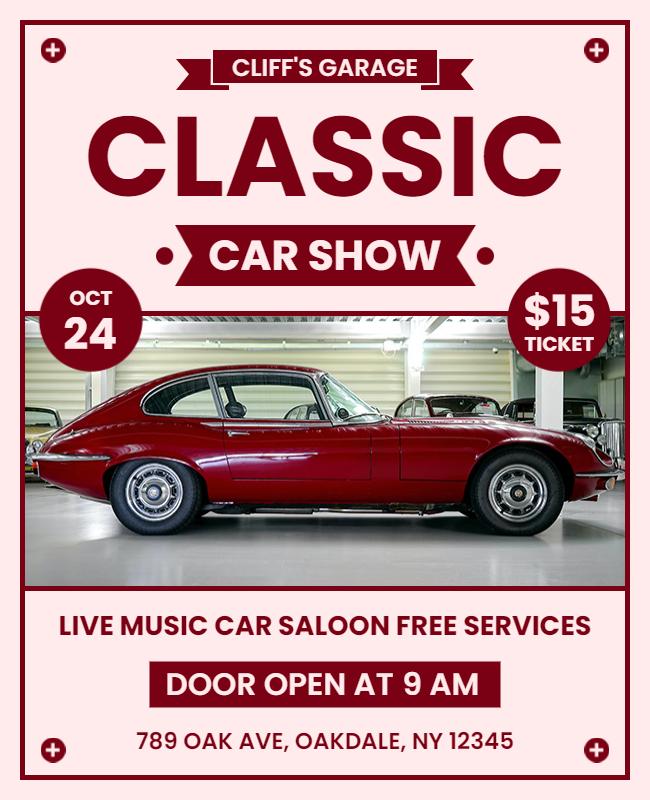 Classic Red Vintage Car Show Event Flyer Template