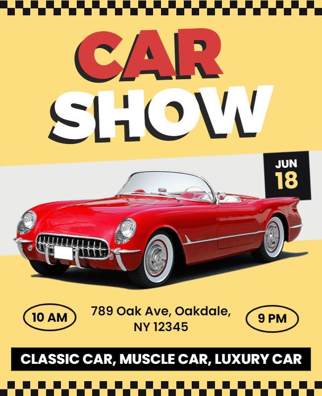 Vibrant Yellow Classic Car Show Flyer Template