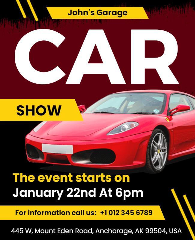 Dynamic Yellow and Black Car Show Event Flyer Template